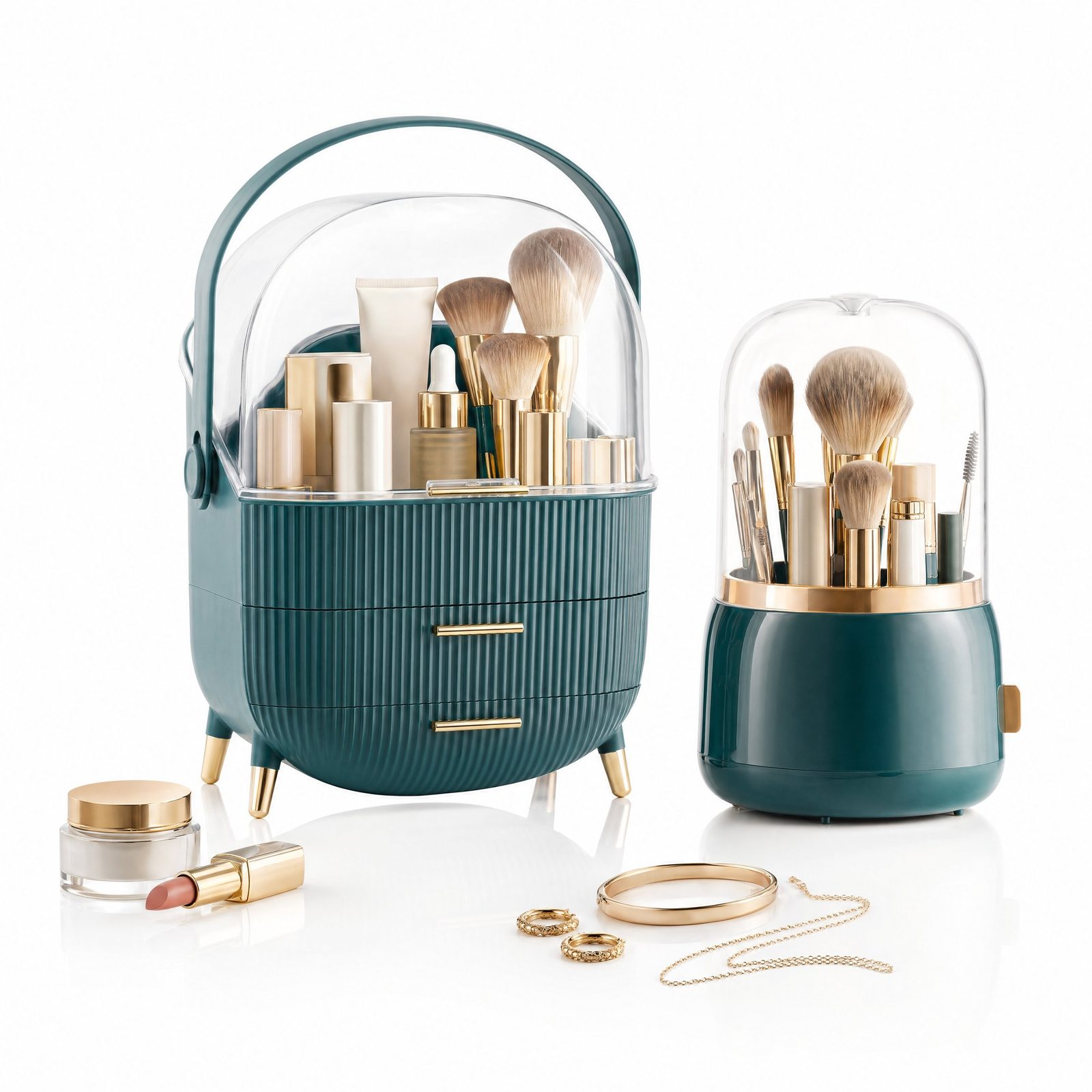 Makeup Storage Organiser and brush holder in Teal Green